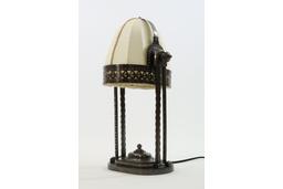 Bronzen opengewerkte Amsterdamse school bureaulamp
